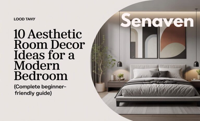 modern aesthetic room decor with neutral tones, cozy lighting, and minimal bedroom setup