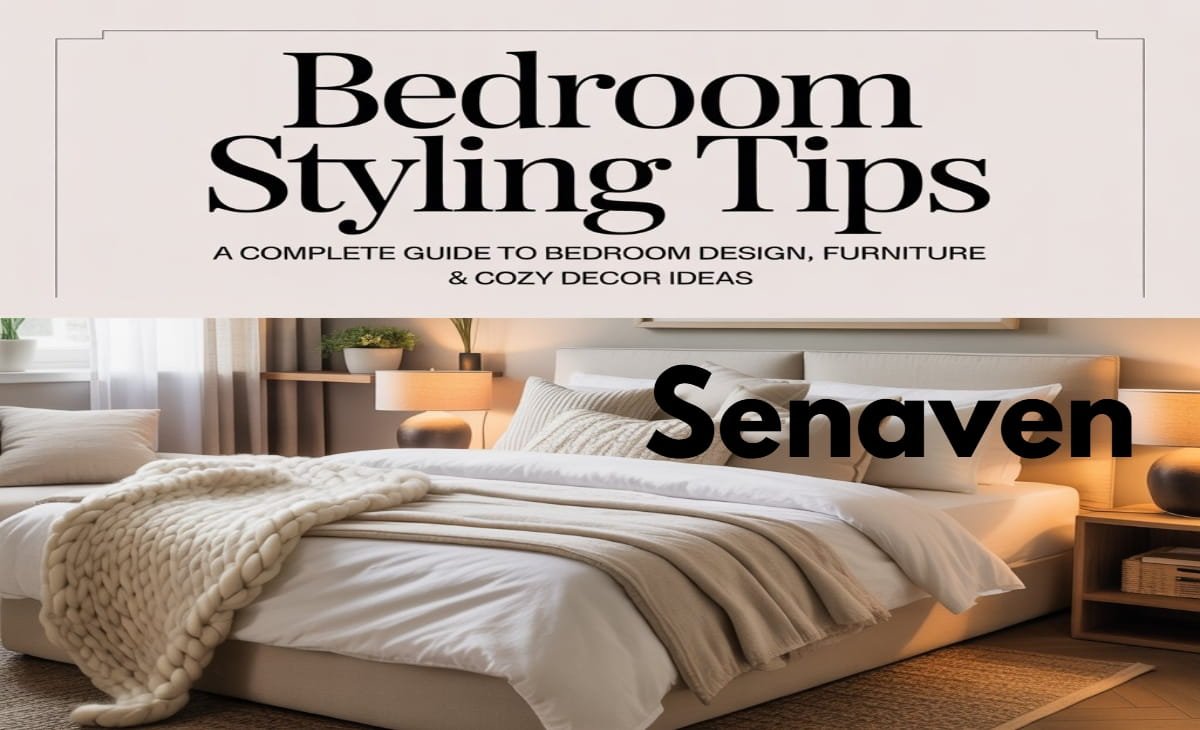 Cozy modern bedroom design with soft lighting, neutral colors, and stylish furniture layout