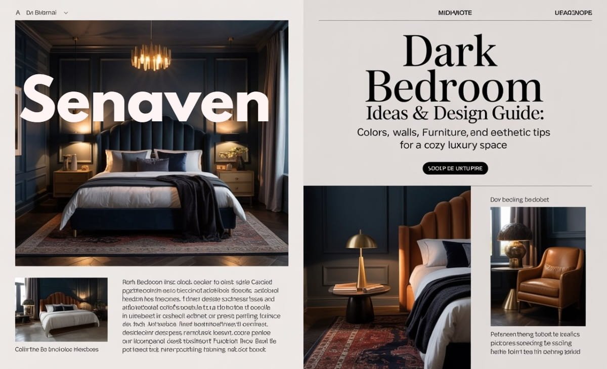 Dark bedroom interior design with cozy lighting and modern luxury aesthetic