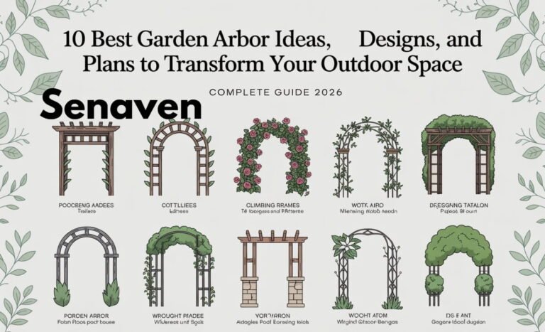 Beautiful wooden garden arbor with climbing plants in a landscaped backyard garden