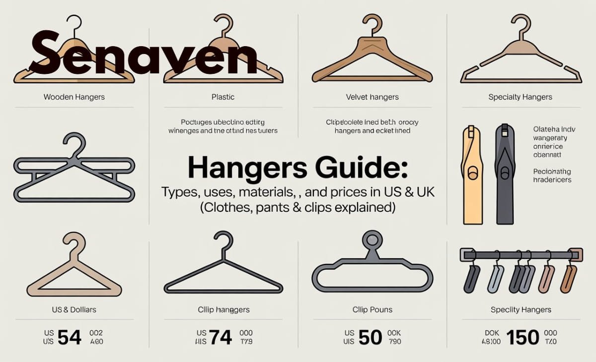 Organized closet with different types of clothes hangers including plastic, wooden, and metal hangers