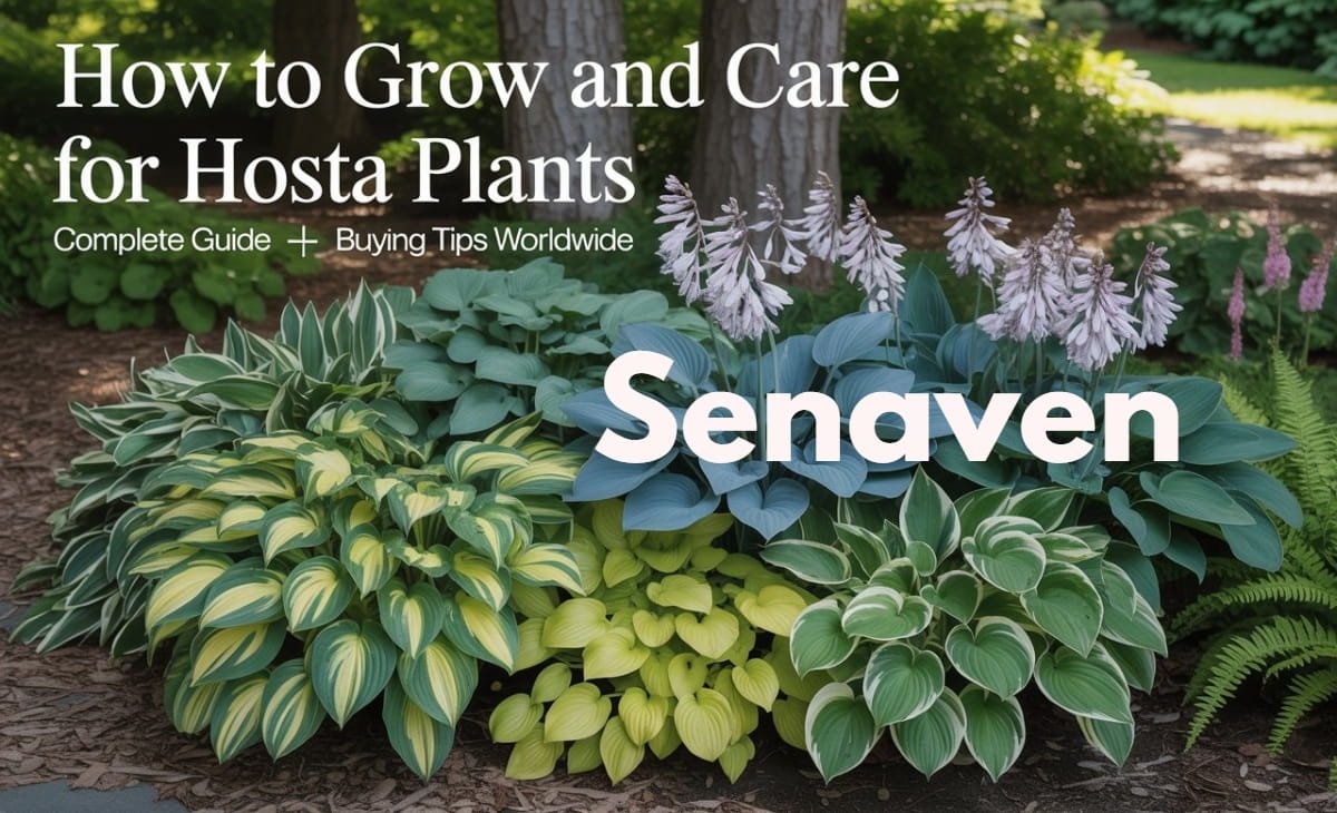 Hosta plants growing in a shaded garden with lush green and blue foliage