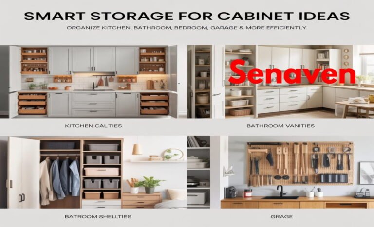 Modern home cabinet storage organization with neatly arranged kitchen, bedroom, and bathroom cabinets for better space management