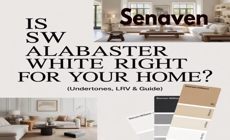 SW Alabaster White paint in a warm modern living room with natural light